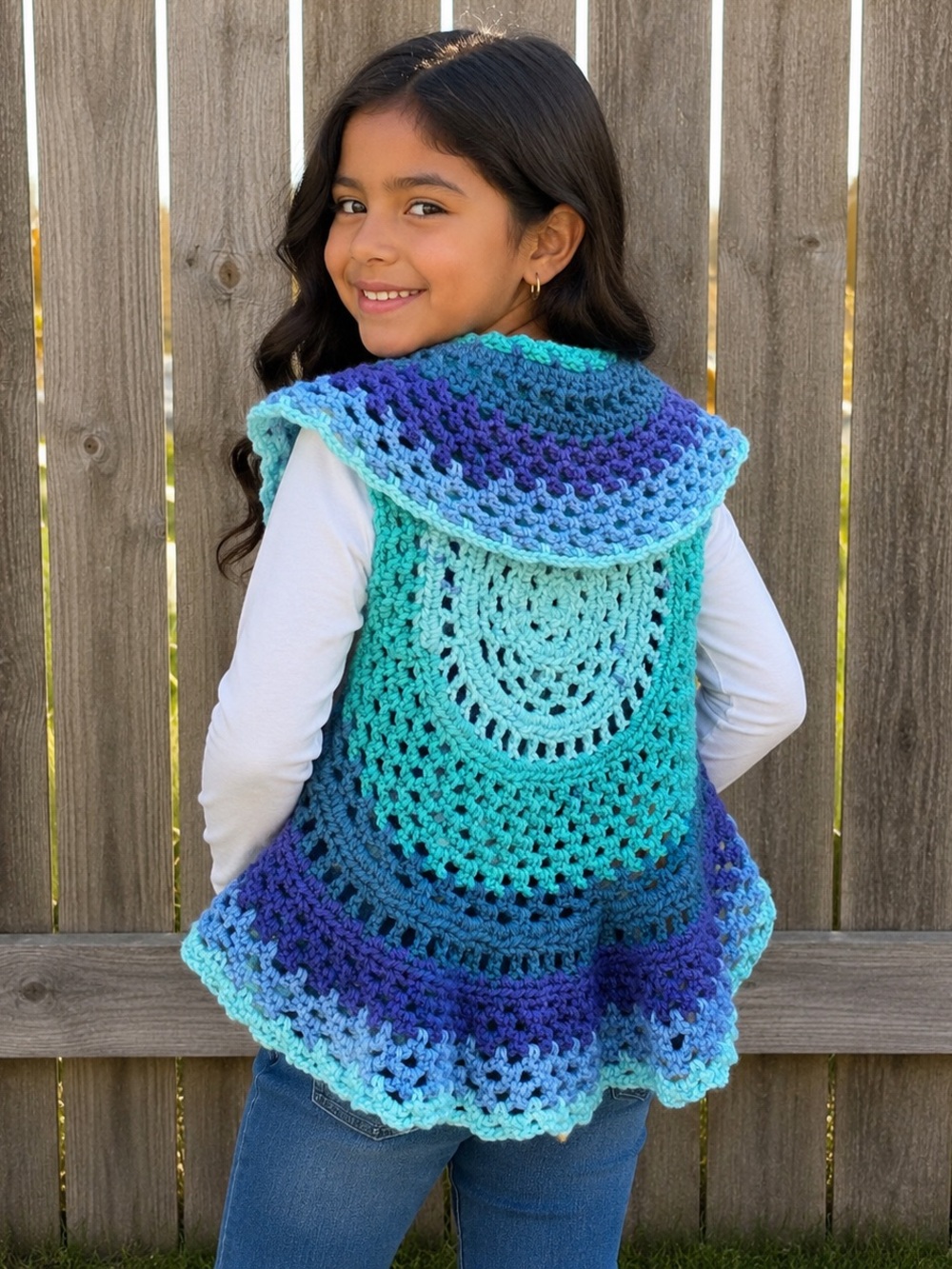 Handmade Crocheted Blue Ombré Vest Sz 6-7